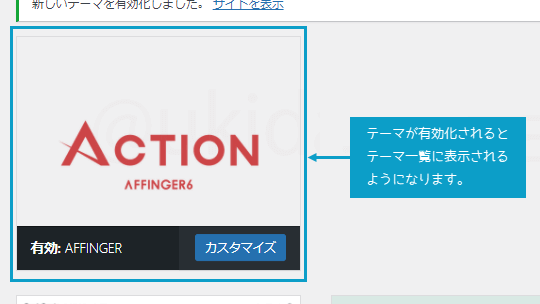 AFFINGER6インストール後はテーマ一覧に表示される。詳細は吹き出しボックスに記載