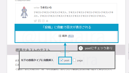 目次設定の説明8。詳細は吹き出しボックスに記載
