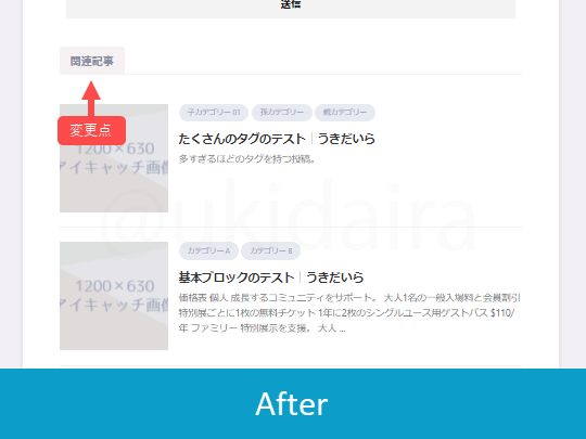 関連記事の背景色と文字色を変更した後