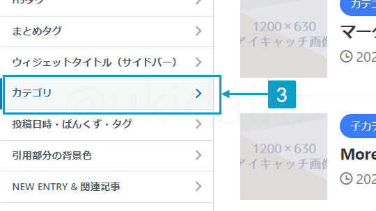 カテゴリーの背景色と文字色を変更する手順3。詳細は吹き出しボックスに記載