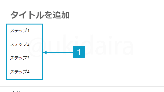 ステップを挿入する手順1。詳細はボックスに記載