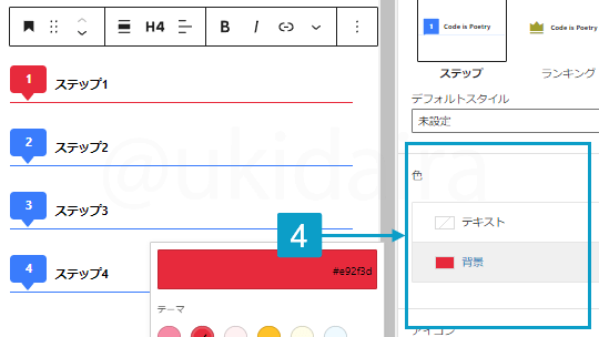 ステップを挿入する手順4。詳細はボックスに記載