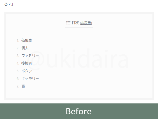 目次に影を適応させる前